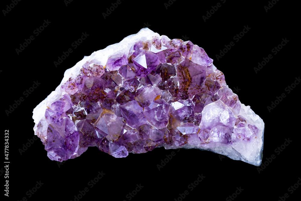 Gorgeous purple amethyst, isolate on black background.