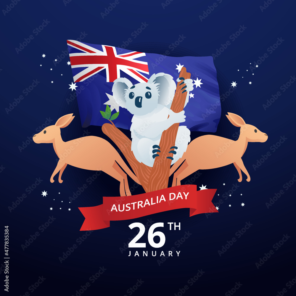 Australia Day Celebration Koala Cute And Kangaroo Illustration Vector ...