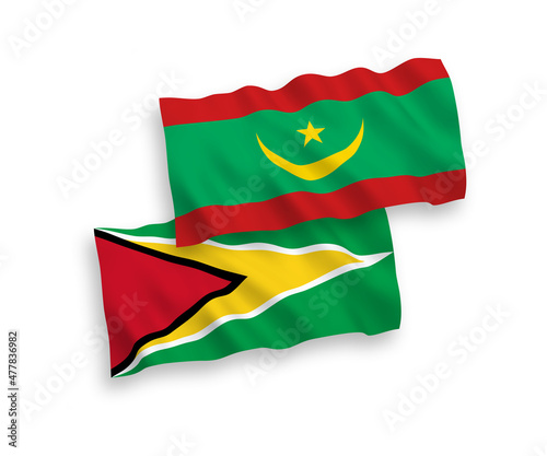 Flags of Co-operative Republic of Guyana and Islamic Republic of Mauritania on a white background