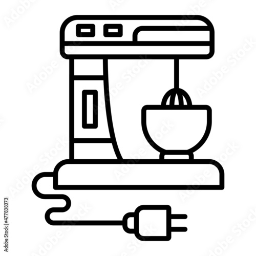 Electric mixer Vector Outline Icon Isolated On White Background