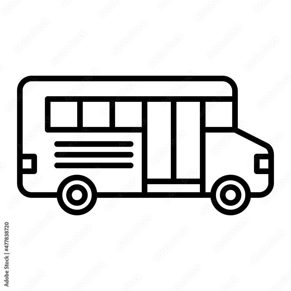  School Bus Vector Outline Icon Isolated On White Background