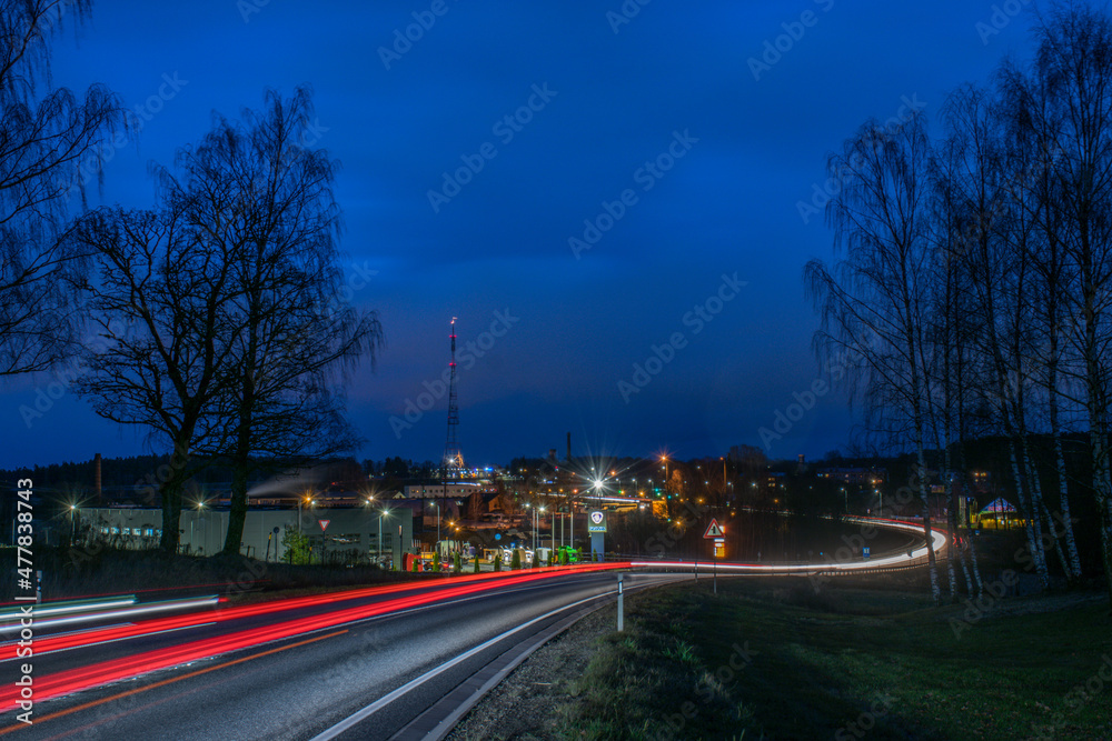Road in the night. Valmiera, Latvia.