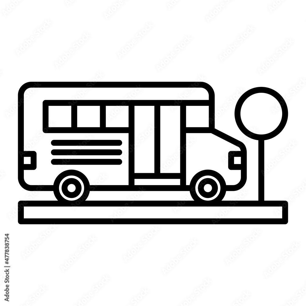 Bus Stop Vector Outline Icon Isolated On White Background
