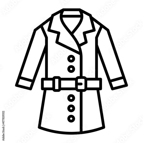 Trench Coat Vector Outline Icon Isolated On White Background
