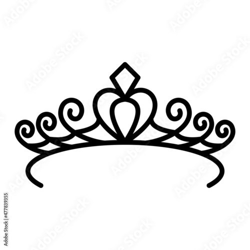 Diadem Vector Outline Icon Isolated On White Background