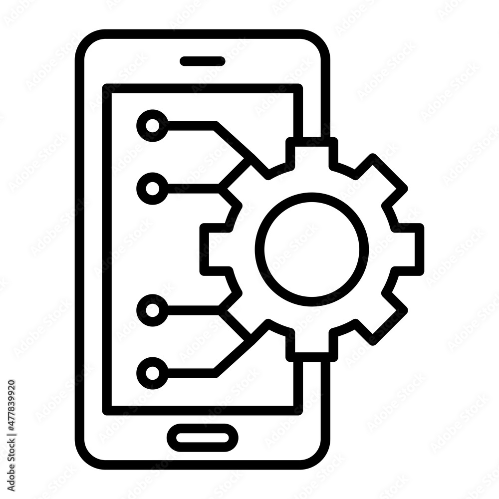 Mobile Settings Vector Outline Icon Isolated On White Background Mobile Settings Vector Outline Icon Isolated On White Background