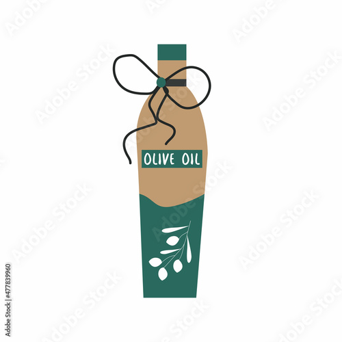 Cute hand-drawn olive oil bottle. Vector illustration.