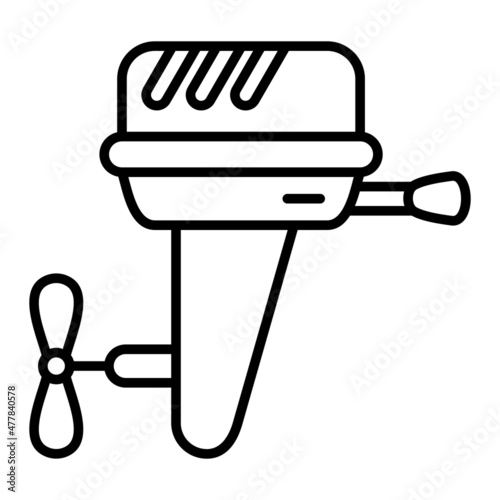 Boat Engine Vector Outline Icon Isolated On White Background