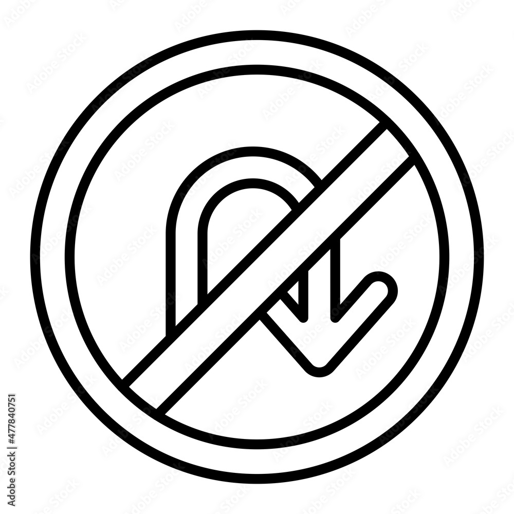 No U Turn Vector Outline Icon Isolated On White Background No U Turn Vector Outline Icon Isolated On White Background