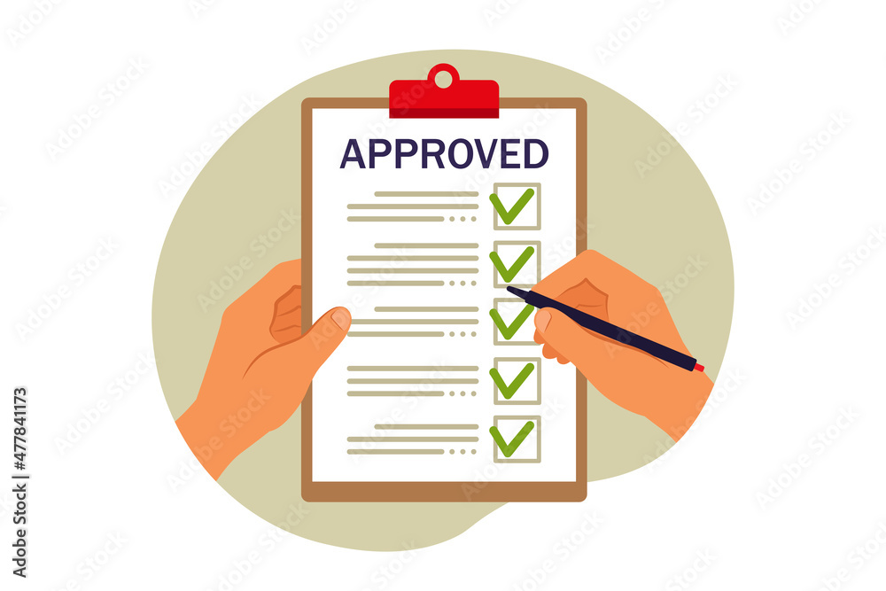 Approval concept. Rating and reviews. Meeting requirements. Vector illustration. Flat. Approval concept. Rating and reviews. Meeting requirements. Vector illustration. Flat.