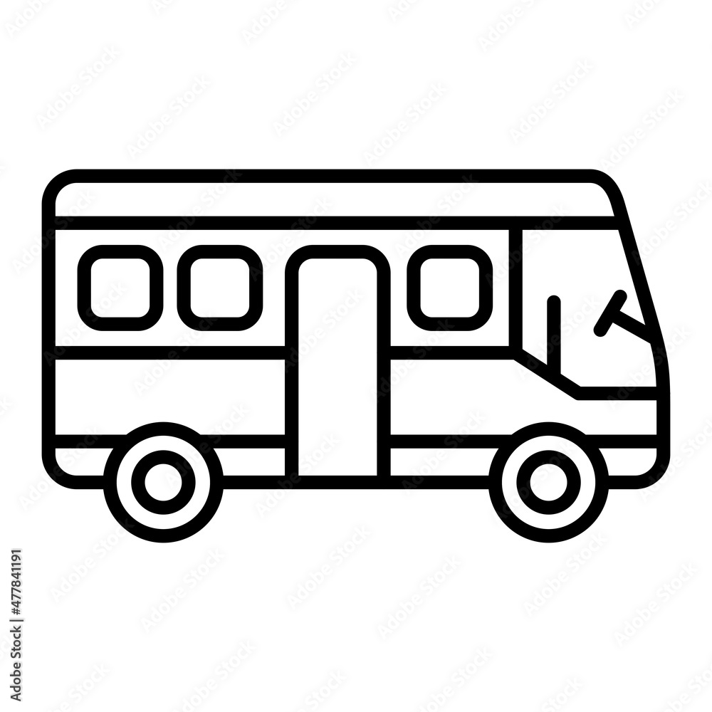 Bus Vector Outline Icon Isolated On White Background
