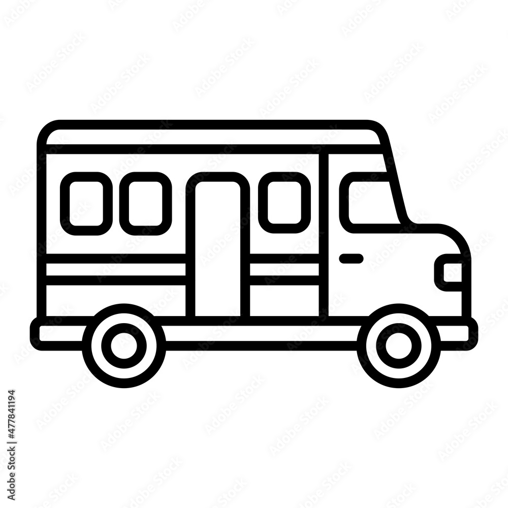 School Bus Vector Outline Icon Isolated On White Background