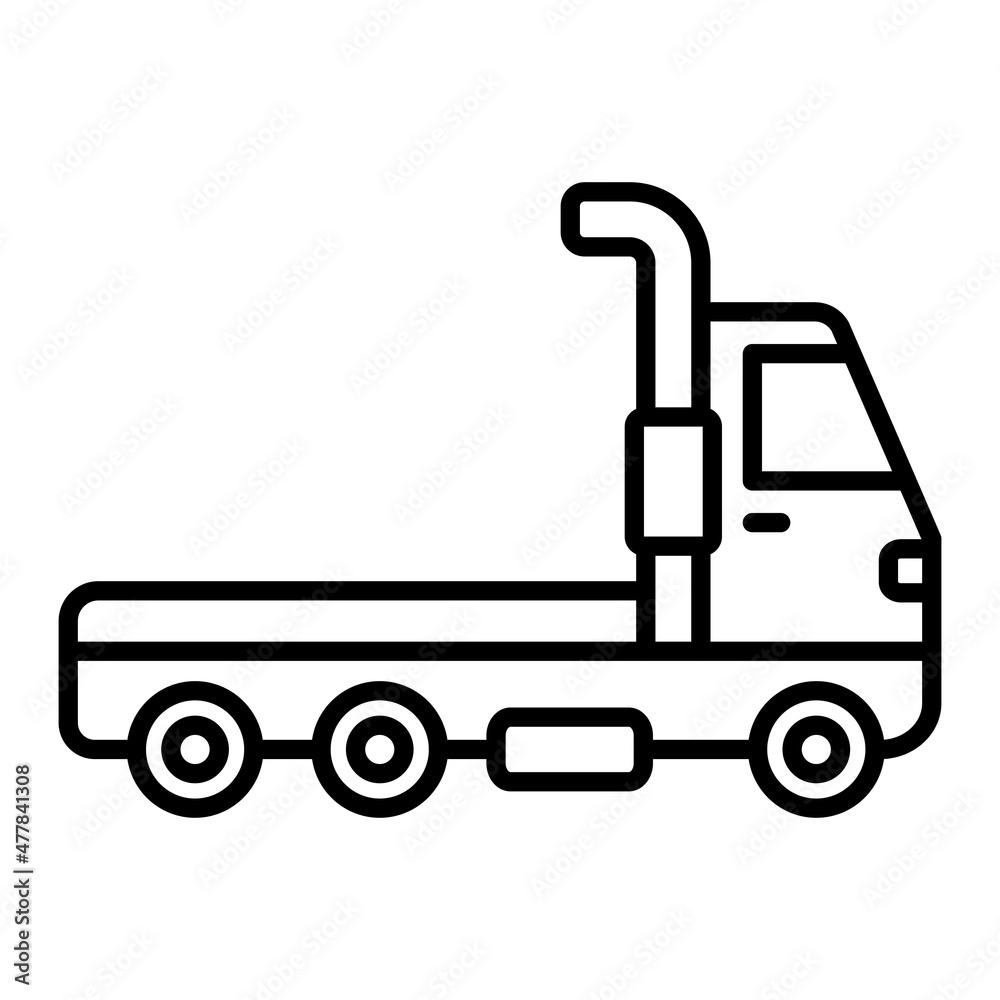 Trailer Truck Vector Outline Icon Isolated On White Background