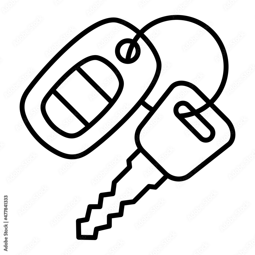 Car Key Vector Outline Icon Isolated On White Background Car Key Vector Outline Icon Isolated On White Background