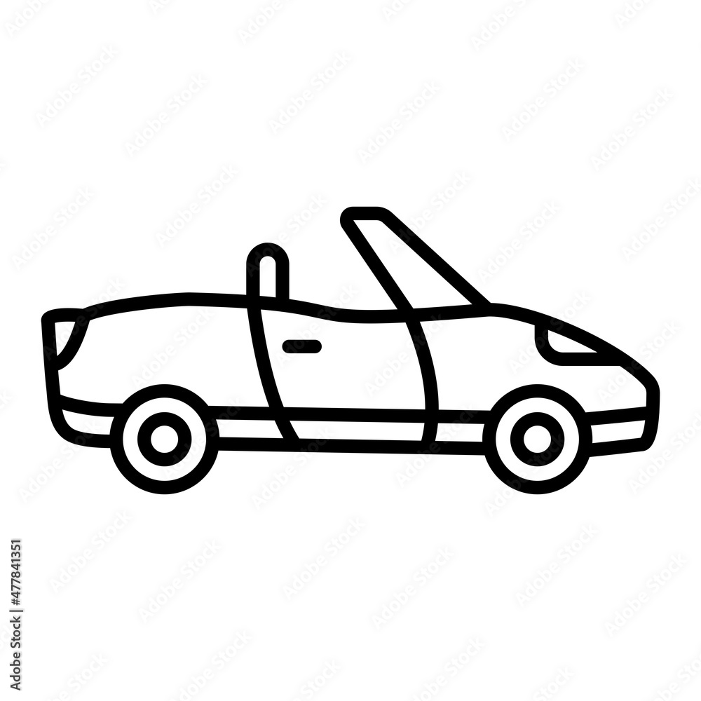 Convertible Car Vector Outline Icon Isolated On White Background
