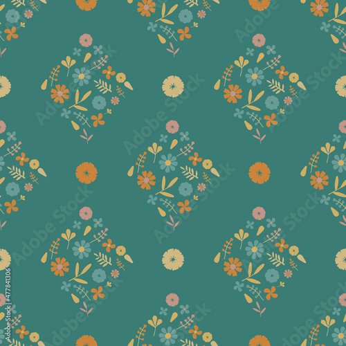 cute leaf and flower in square shape seamless for fabric pattern