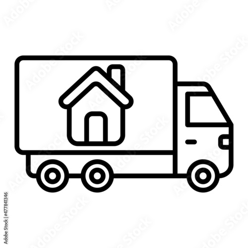 Mover Truck Vector Outline Icon Isolated On White Background