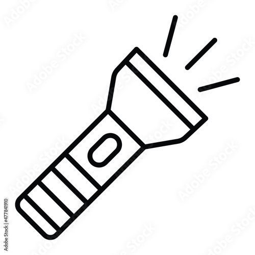 Flash Light Vector Outline Icon Isolated On White Background