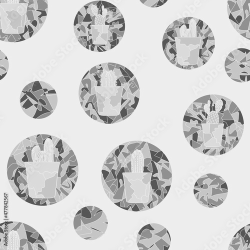 Seamless cactus pattern for wallpaper, fabric and paper on gray shades