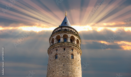 Fotografiet Galata tower at amazing sunset - Istanbul,  Turkey