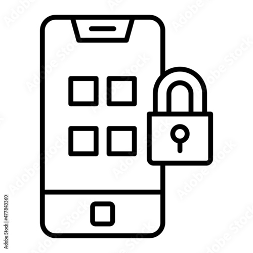 Mobile Security Vector Outline Icon Isolated On White Background