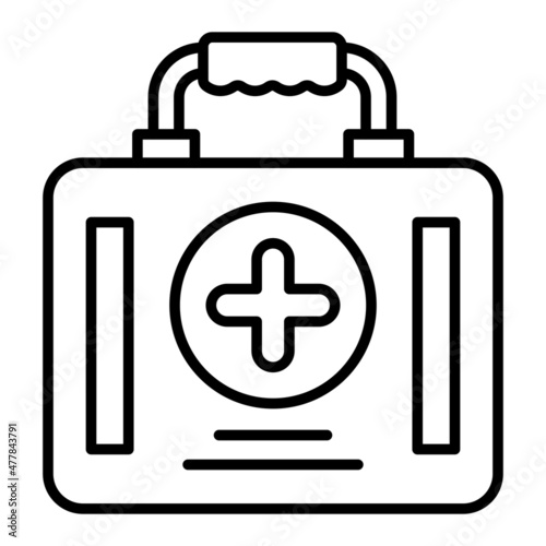 First Aid Kit Vector Outline Icon Isolated On White Background