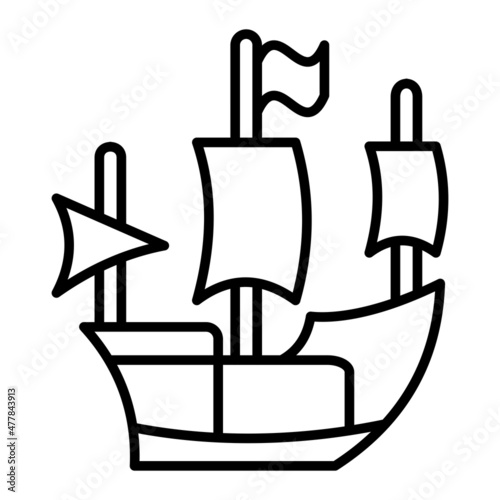 Pirate Ship Vector Outline Icon Isolated On White Background