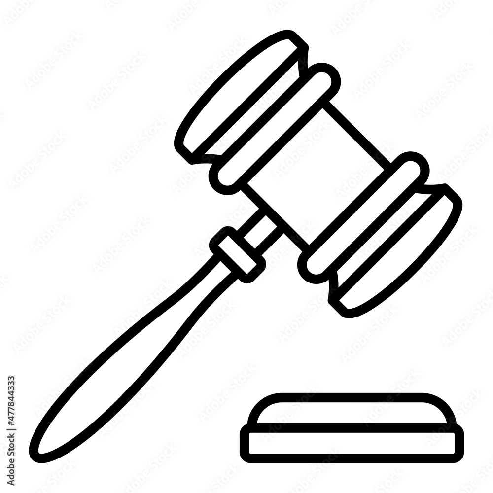 Gavel Vector Outline Icon Isolated On White Background