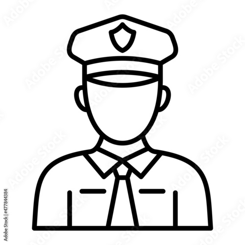 Security Officer Vector Outline Icon Isolated On White Background