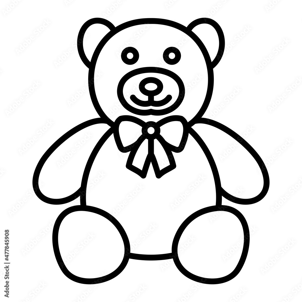 Fototapeta premium Teddy Bear Vector Outline Icon Isolated On White Background