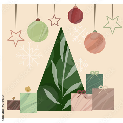 Christmas tree presents gifts candles watercolour decor vector illustration
