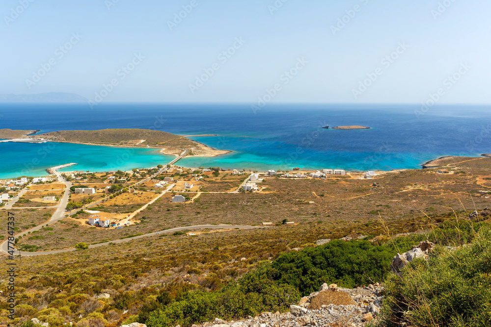 Diakofti port at the Greek island of Kythira. The shipwreck of the Russian boat Norland in a distance.