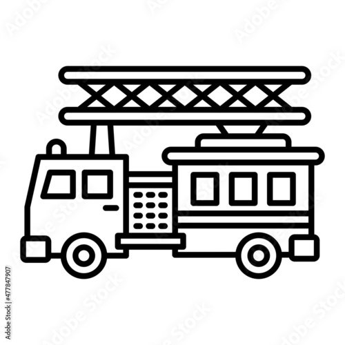 Firefighter Truck Vector Outline Icon Isolated On White Background