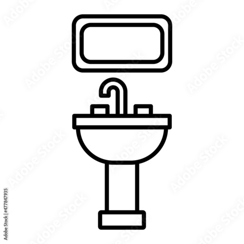Sink Vector Outline Icon Isolated On White Background