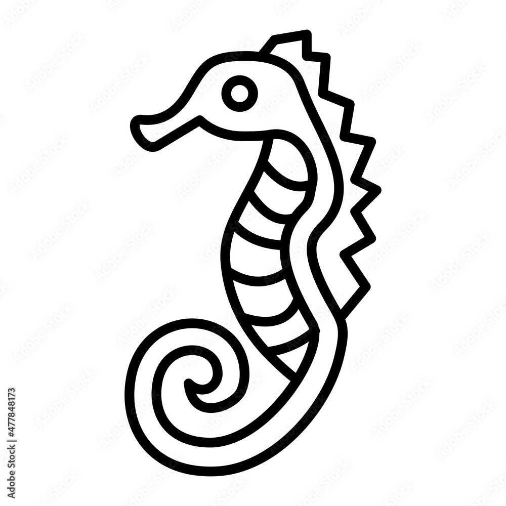 Fototapeta premium Seahorse Vector Outline Icon Isolated On White Background