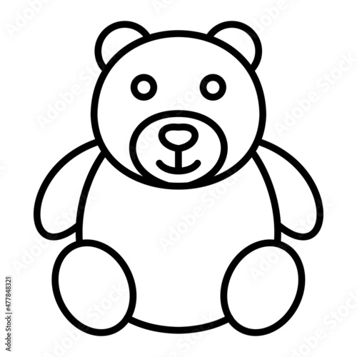 Teddy Bear Vector Outline Icon Isolated On White Background
