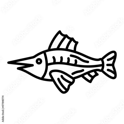 Swordfish Vector Outline Icon Isolated On White Background