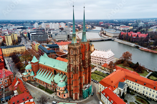 Aerial view of Wroclaw cityscape panorama in Poland Fototapet