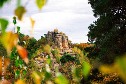 Klusfelsen Sandstein Formation Gebilde Säule im Harz Gebirge Deutschland photo