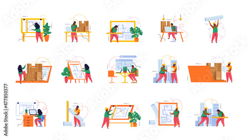 Architect Colored Flat Icon Set