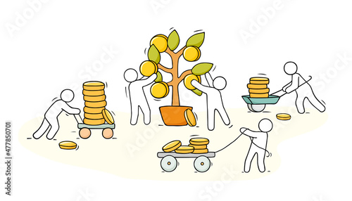 little people, money tree and coins
