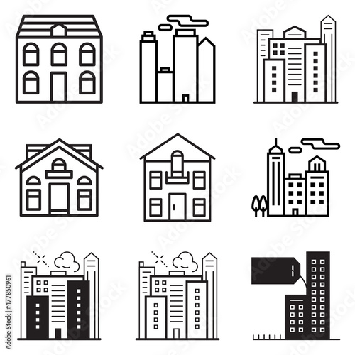 City Buildings Flat Icon Set Isolated