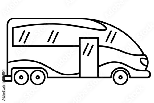Leisure vehicle, stylish design, large windows. Motorhome for recreation. Vector icon, outline, isolated