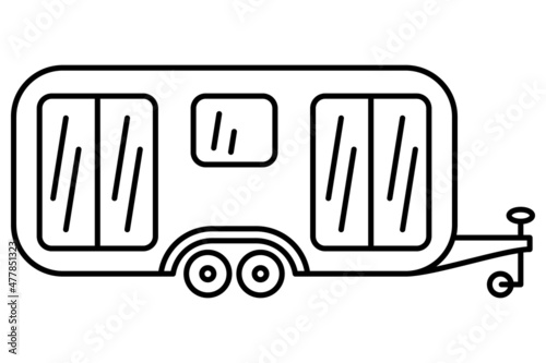 Motorhome with large windows. A recreational vehicle. Glamping, camping, car travel outside Elite family vacation. Vector icon, outline, isolated
