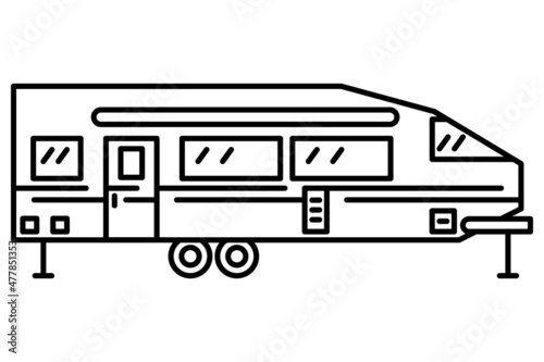 A roomy motorhome for many people. A recreational vehicle. Family camping, car travel outside. Vector icon, outline, isolated