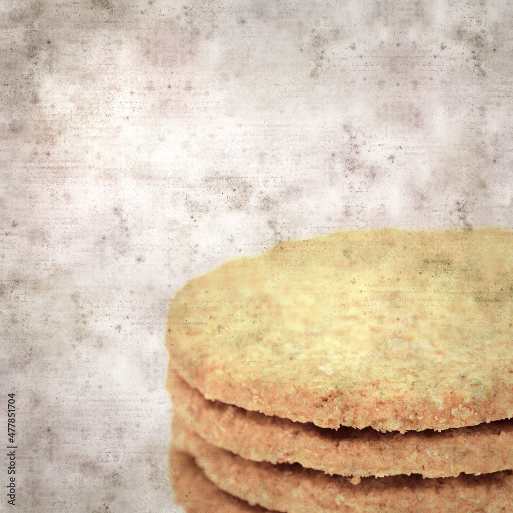 square stylish old textured paper background with round baked oatcakes square stylish old textured paper background with round baked oatcakes