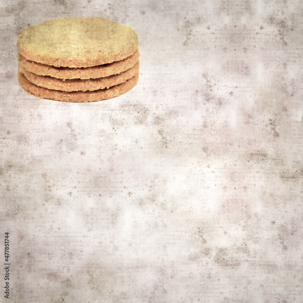 square stylish old textured paper background with round baked oatcakes square stylish old textured paper background with round baked oatcakes