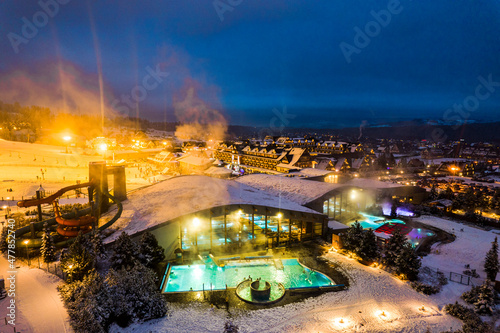 BialkaTatrzanska and Bania Ski Resort and Thermal Baths near Zakopane. Drone View © marcin jucha