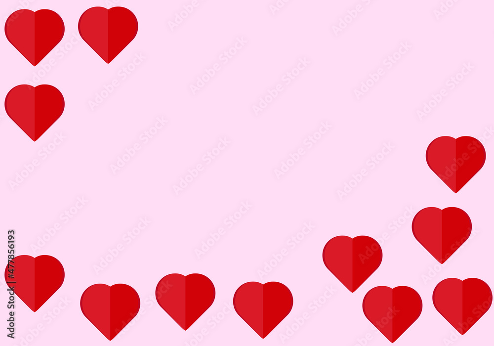Fondo rosa con corazones rojos. 