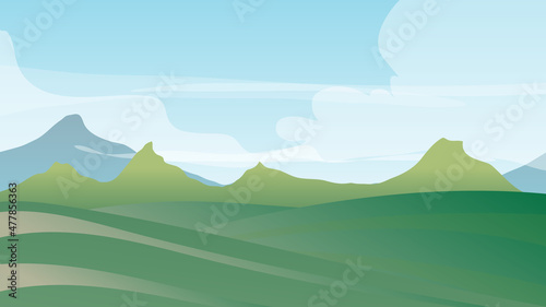 Landscape view natural , mountains and vast grasslands  , Illustration Vector EPS 10